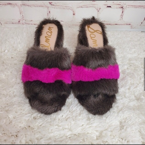 Sam Edelman Yael Faux Fur Pink and Brown Mules Heels Sz 8 - Picture 3 of 8